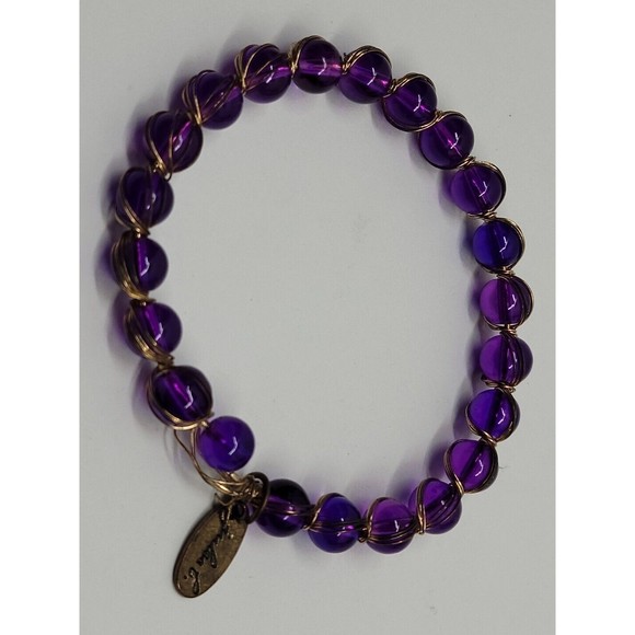 Jules B Funky Statement Purple Beaded Bracelet Wire Wrapped Hippie Boho Bohemian - Picture 3 of 10
